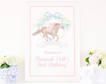 Watercolor Welcome Sign for Horse Racing Kentucky Derby Birthday OR Shower; 24x36 Printable Digital Download 1052 0106
