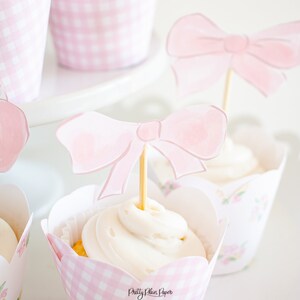 Pink Bow Cupcake Toppers Watercolor Printable Download 1012 | Etsy