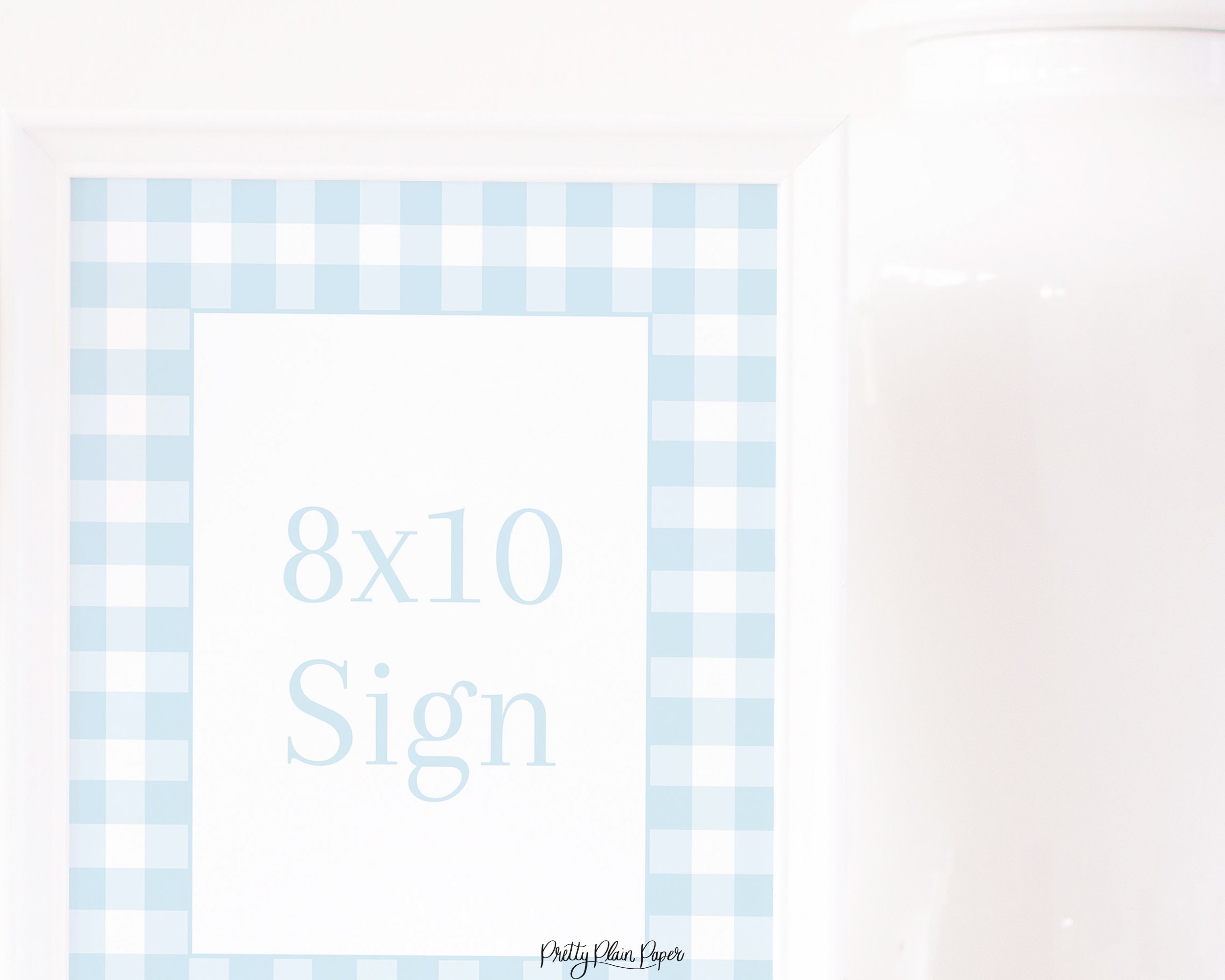 Invitations Paper Watercolor Light Blue Gingham 8x10 Sign 1st Birthday