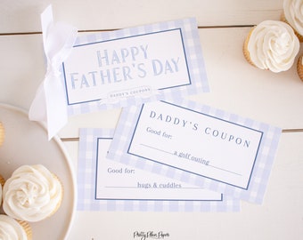 Blue Gingham Father's Day Coupons | Dad Gift (Printable Digital Download) 1040
