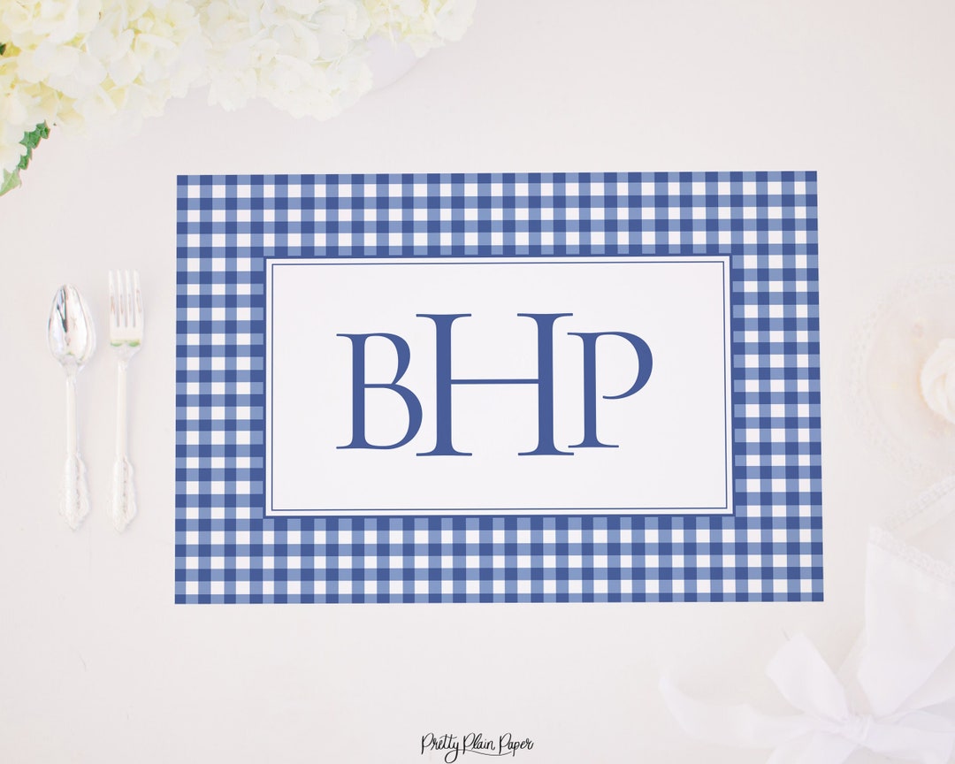 Monogram Dark Blue Gingham Placemat 12x18 Printable Etsy