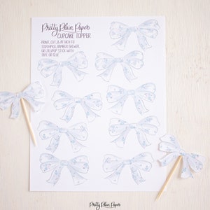 Blue Floral Bow Watercolor Printable Cupcake Toppers Download 1010 for ...