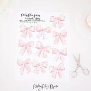 Watercolor Pink Bow Printable Cupcake Toppers Download 1017 | Pink Bow ...