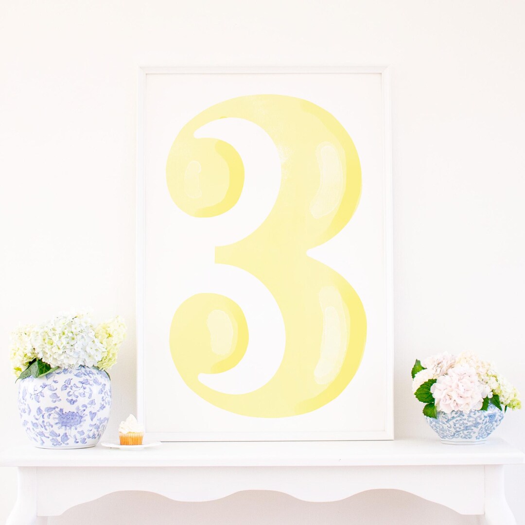 Yellow THREE 24x36 Sign, Number 3 Sign (printable Digital Download ...