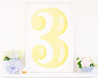 Yellow THREE 24x36 Sign, Number 3 Sign (Printable Digital Download)  9002 3026 5056 3024