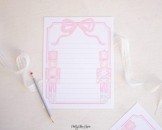 Pink Nutcracker, Lined Watercolor Printable Stationary for Kids - Letter To Santa or Christmas Wish List, Download 2001