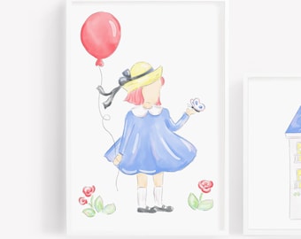 24x36 Print | Printable Digital Download | Party Art | French Girl in Paris | Oui Oui Three | 3rd Birthday | Watercolor Little Girl | 9003