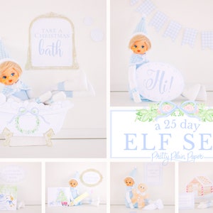 a Complete 25 Day Elf Set in Blue | Watercolor Blue and White Elf Kit | Elf Activity Kit | Complete Elf Package for Christmas Ready to Ship