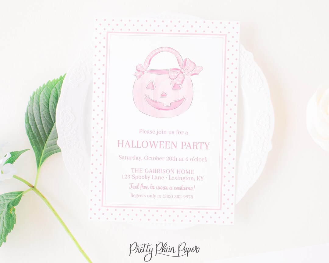 Invitation | 5x7 | Printable | Pink Halloween Bucket | Pumpkin ...