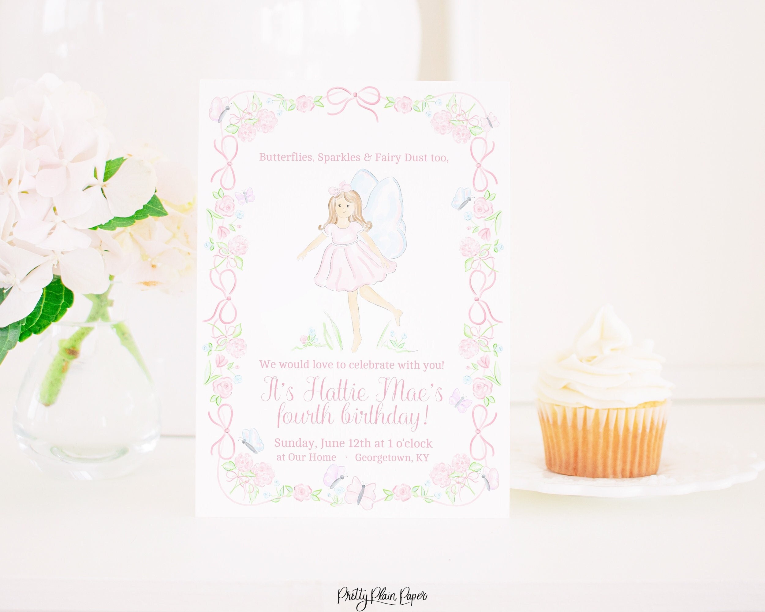 Fairy Party Invitation With Brunette Fairy | Printable | Watercolor ...