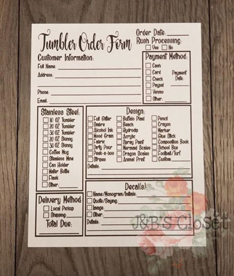Tumbler Order Form Plus Fillable Form *SVGPNGJPG*