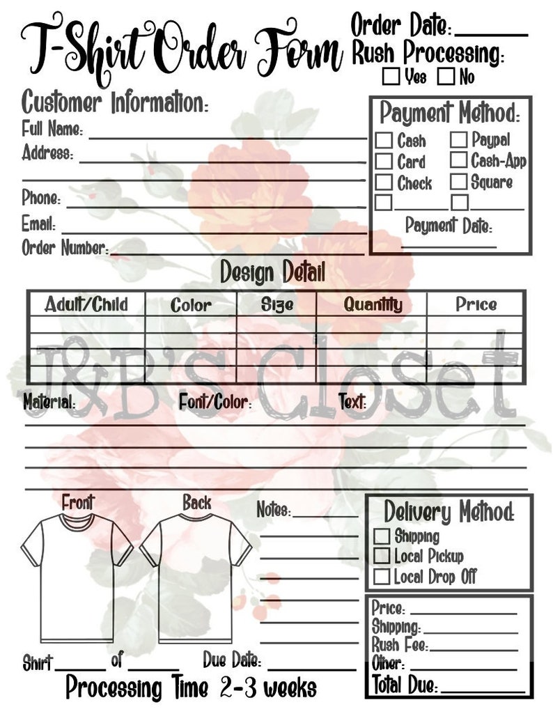 Updated T-Shirt Order Form SVG/PNG/JPG | Etsy
