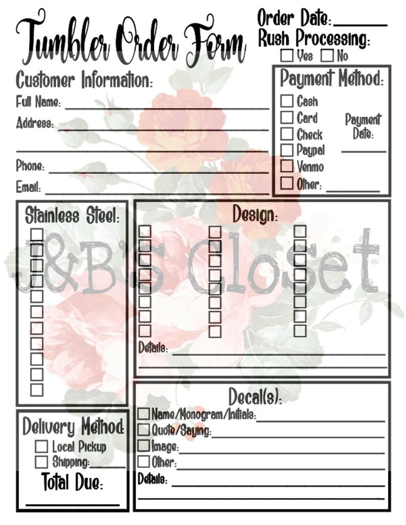 Tumbler Order Form Plus Fillable Form *SVGPNGJPG*