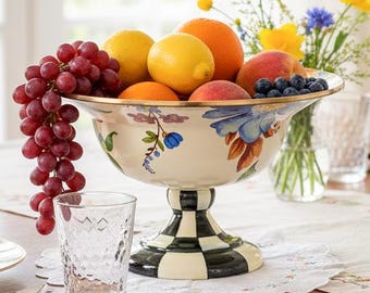 Mackenzie-Childs - Hand-painted enamelled metal centrepiece/fruit bowl - Design, vintage style