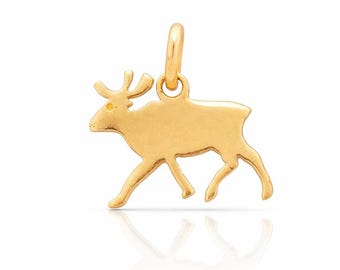 Ciondolo Alce Oro Massiccio 18Kt 750 Charm Animale | Pendente Vintage Piccolo Oro Giallo Renna Cervo Collana Unisex