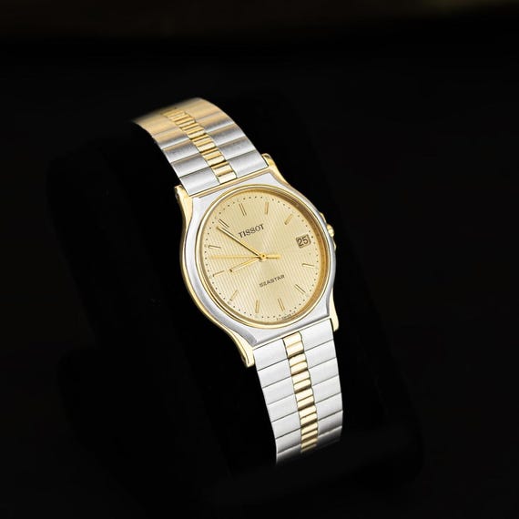 Vintage Tissot Seastar Two Tone Quartz Swiss Made Watch 34 Mm With