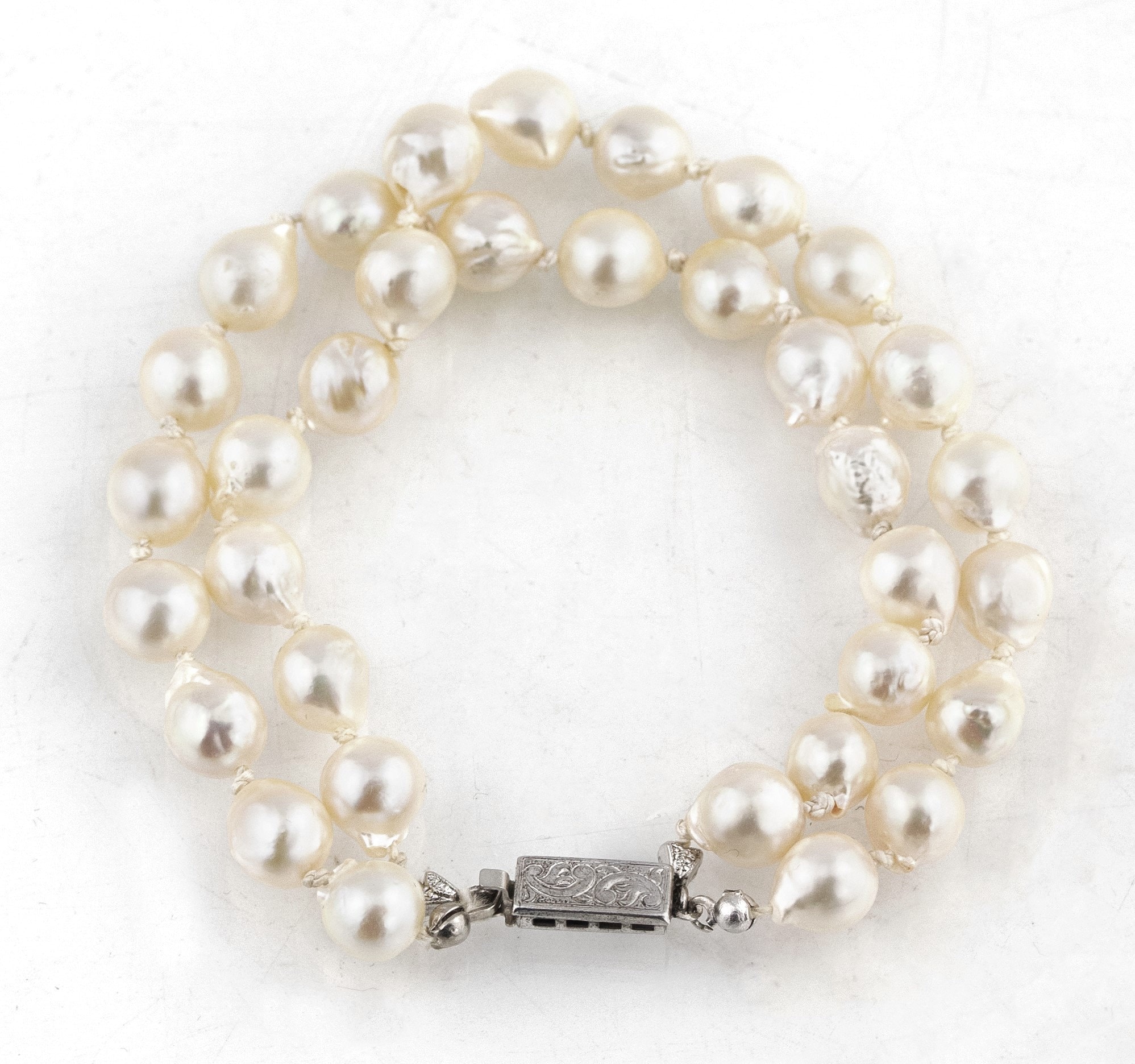 Vintage Pearl Bracelet 2 Strands and 800 Silver Clasp