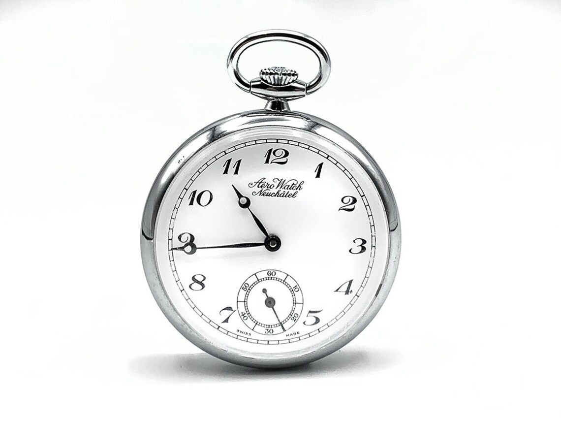 Vintage Pocket Watch Brand Aero Watch Neuchâtel Swiss Made Etsy