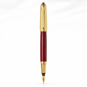 Penna Stilografica Cartier Pasha Trinity Rosso Rubino Pennino Oro 18Kt | Vintage 1991 Laccatura Placcata Oro Lusso