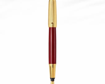 Cartier Pasha Trinity Fountain Pen Ruby Red Lacquer 18K Gold Nib | Vintage 1991 Gold Plated Luxury Writing Instrument