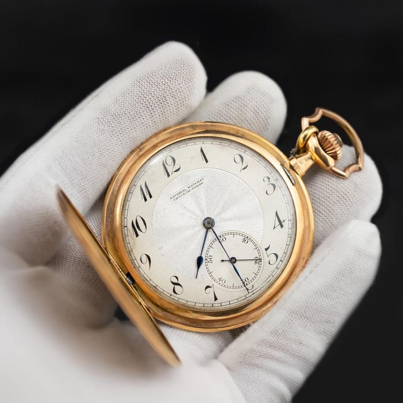 Antique National Watch Co Pocket Watch – 18K Gold Case, Vintage ...