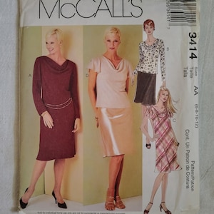 Vintage McCalls Sewing Pattern 3414: Bias Dress or Top, Miss Sizes 6-12