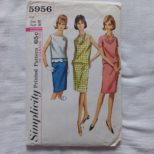 CLEARANCE Vintage Simplicity 5956 Pattern Two-Piece Dress Miss Size 12 (1965)