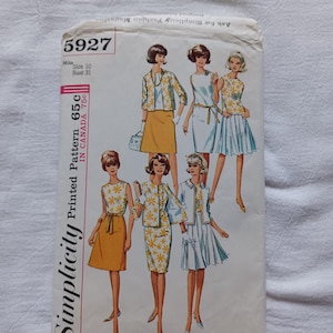 CLEARANCE Vintage Simplicity 5927 Pattern One-piece Dress or Blouse, Skirt and Jacket Miss Size 10 (1965)