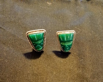 Vintage Green Onyx and Mexican Silver Cuff Links