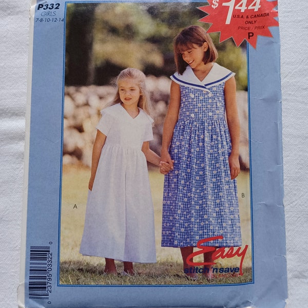 Vintage Stitch n Save by McCalls P332 Dress w Collar Child Sizes 2, 3, 4, 5 or Girls 7, 8, 10, 12, 14 Uncut Pattern