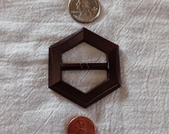 Vintage Belt Buckle Hexagon Shaped Brown Plastic 2 1/4 Inches Wide