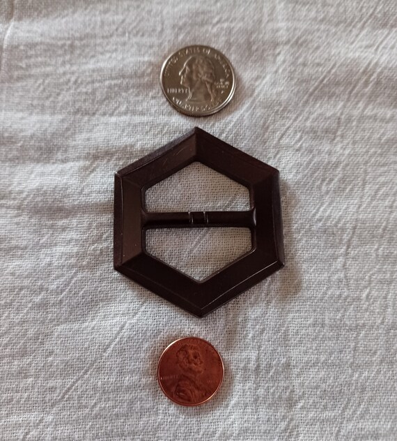 Vintage Belt Buckle Hexagon Shaped Brown Plastic 2 1/4  display picture 1