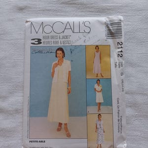 CLEARANCE Vintage McCalls 2112 Pattern Dress in Two Lengths and Jacket Miss Sizes 20, 22, and 24 Uncut
