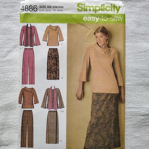 Vintage Simplicity Sewing Pattern 4886: Women's Top, Pants, Skirt, Scarf (Sizes 20W-28W, Uncut)