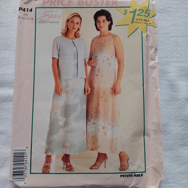 Vintage Stitch n Save by McCalls P414 Dress and Jacket Miss Sizes 8, 10, 12, 14 or Miss Sizes 16, 18, 20, 22 Uncut Pattern