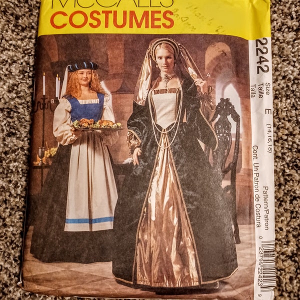 Vintage McCalls 2242 Pattern Renaissance Costume Bodice, Blouse, Skirts, Veiled Headpiece Miss Size 14, 16, 18 Uncut