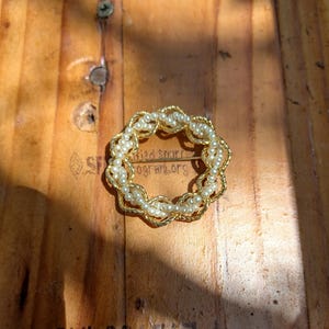 Vintage Braided Wreath Brooch Faux Pearl and Gold Plated Metal 1 3/4&quot; Wide
