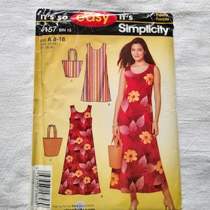 Simplicity 4157 Sewing Pattern Dress in 2 Lengths and Bag Miss Sizes 8 to 18 Uncut Pattern