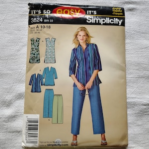 Simplicity 3824 Sewing Pattern Dress or Tunic and Pants Miss Sizes 10 - 18 Uncut