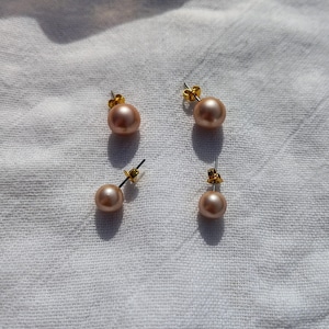 Set of 2 Pair of Earrings Pale Pink Faux Pearl Stud Earrings 6mm and 8mm w Post Backs