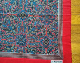 Vintage Gina Ruccini Paisley Acrylic Shawl: Red, Blue, Black