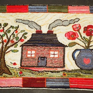 Primitive Hand Hooked Rug - Folk Art House