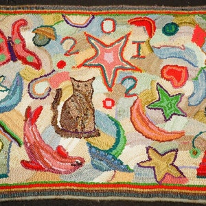Primitive Hand Hooked Rug - Kaleidoscope