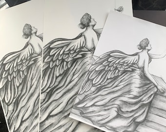 Angel Graphite Drawing Print