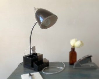 GOOSENECK LAMP: Smokey Grey Desk Lamp with Docking Station/Plug | Desk Accessories | Lighting | Home Office | Table Lamp