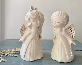 Vintage White Angels | White Christmas Decorations | Ceramic Angel Figurine | Neutral Christmas Ornaments