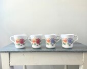 PANSY MUGS CORNINGWARE Set 4 Non-Breakable Mugs Picnic Garden Flowers Floral Gardening Mugs