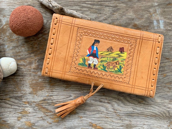 ETHNIC PAINTED WALLET | Boho Folk Leather Wallet |