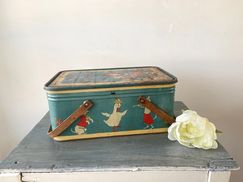 Vintage Picnic Basket Metal Box With Handles Planter Etsy
