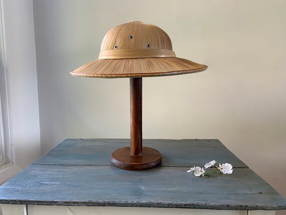 JUNGLE-SAFARI HAT: Woven Pith Helmet Vintage Straw